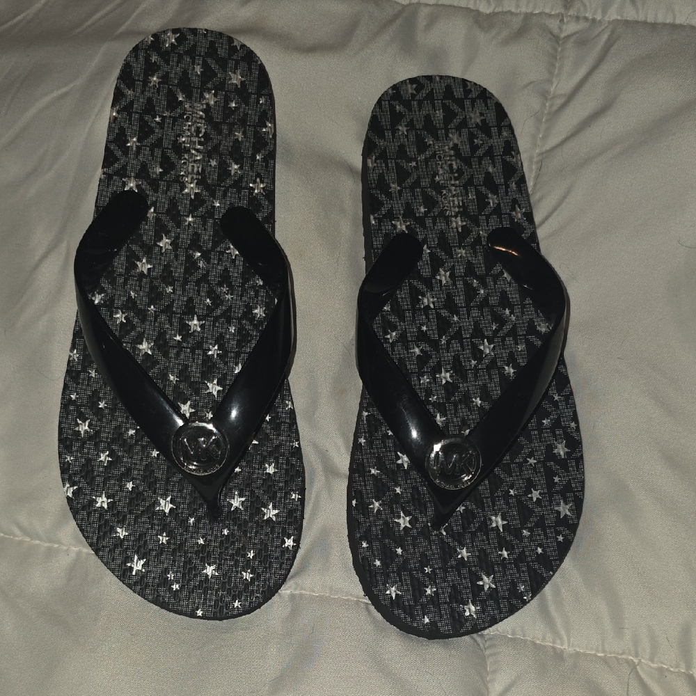 Michael Kors Black Star-Print Flip Flops